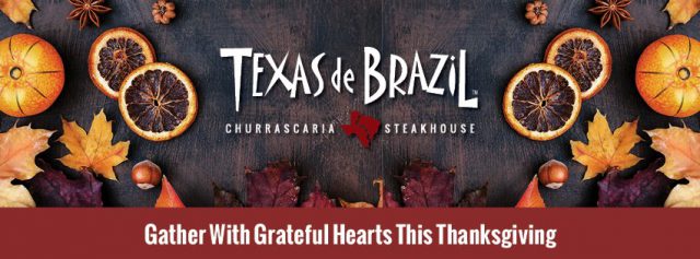 texas de brazil logo with fall decoations around it