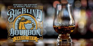 big blind bourbon taste-off logo with a glass of bourbon next to it