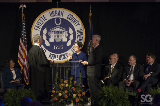 linda gorton taking her oath as mayor at the inaugural ceremony