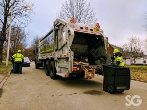 trash waste: garbage truck and garbage collector