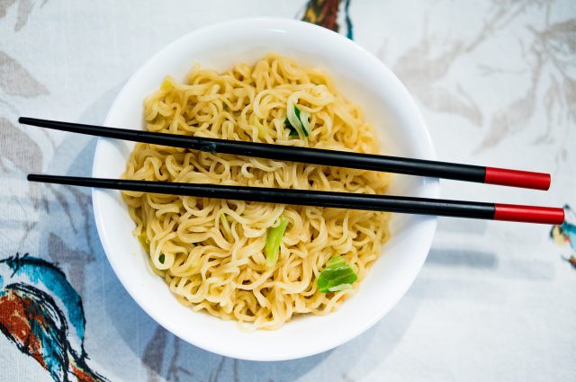 uk dining: a bowl with noodles and chop sticks on top