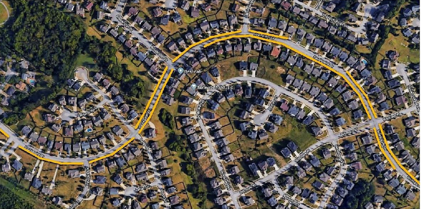 parking: map of a neighborhood with yellow lines