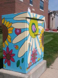 Art: a traffic signal box painted with a mural